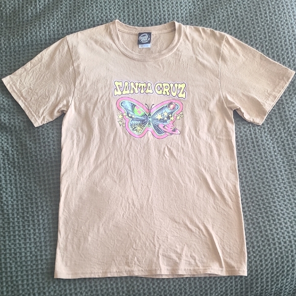 Santa Cruz Skateboards Youth Size XL Tan T-Shirt with Butterfly Design - Picture 1 of 5